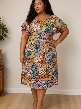 Jessica Rose Women's Floral Flutter Sleeve Sheath Dress Size 16 Career Office